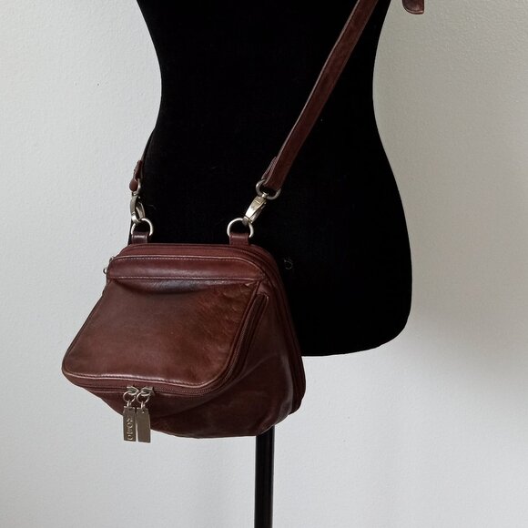 Vintage HOBO INTERNATIONAL Brown Leather Mini Crossbody Organizer Expandable - Picture 2 of 15